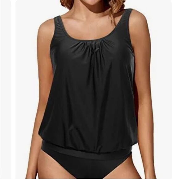 Yonique Black Swim Tankini Top with Adjustable Straps, Size L, NWT - Picture 2 of 9